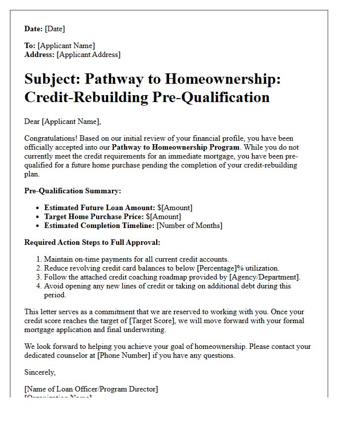 Pathway to Homeownership Credit-Rebuilding Pre-Qualification Letter