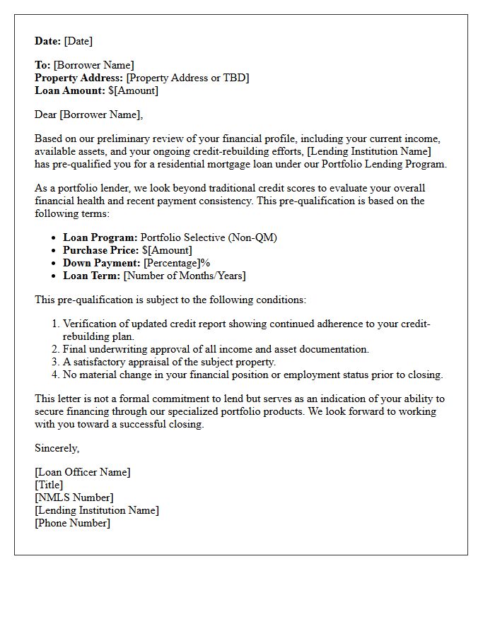 Portfolio Lender Credit-Rebuilding Borrower Pre-Qualification Letter