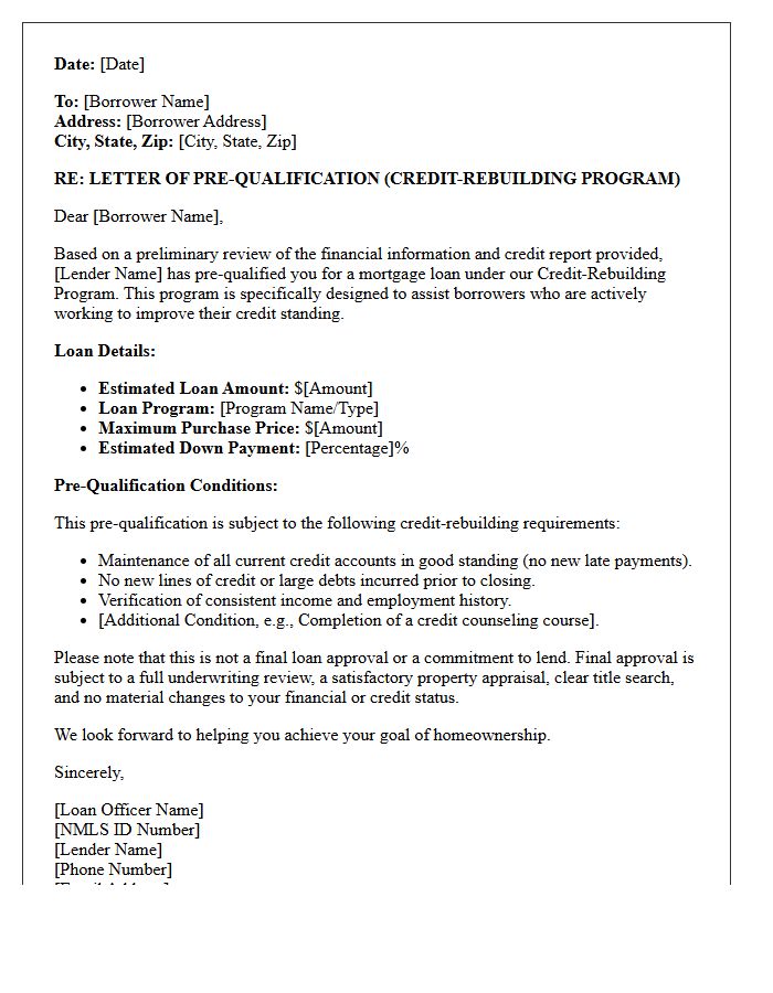 Standard Credit-Rebuilding Borrower Pre-Qualification Letter