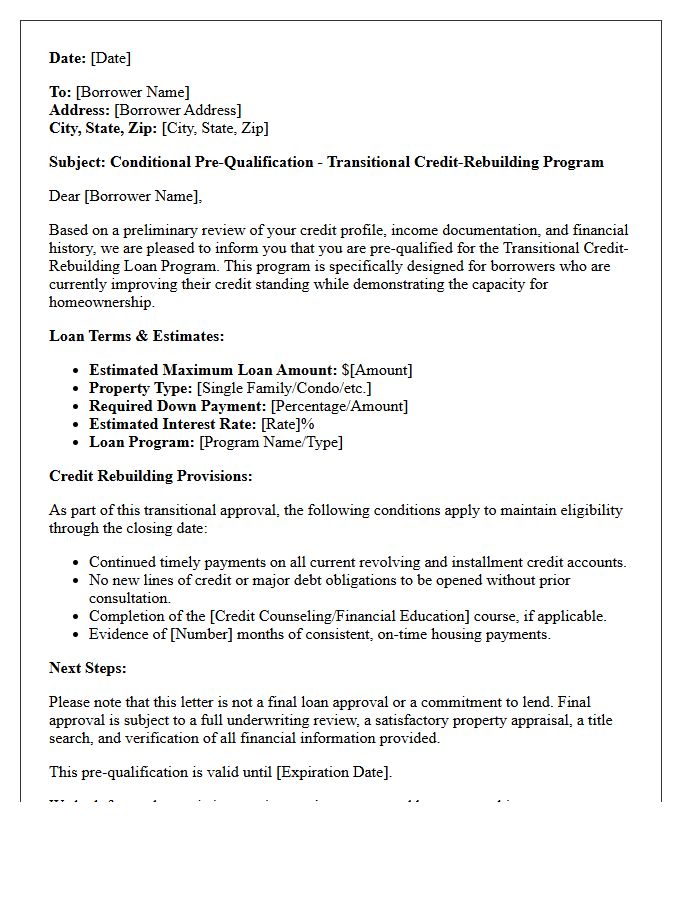 Transitional Credit-Rebuilding Borrower Pre-Qualification Letter