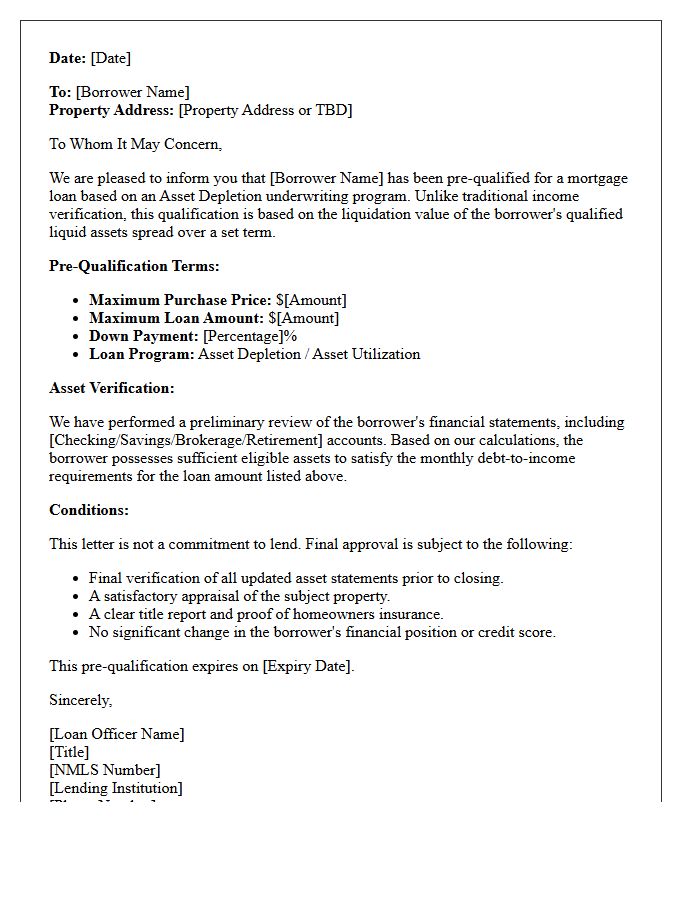 Asset Depletion Mortgage Pre-Qualification Letter