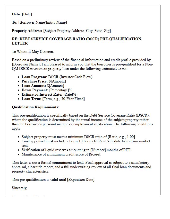 Debt Service Coverage Ratio Non-QM Pre-Qualification Letter