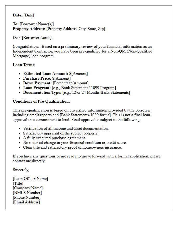 Independent Contractor Non-QM Pre-Qualification Letter