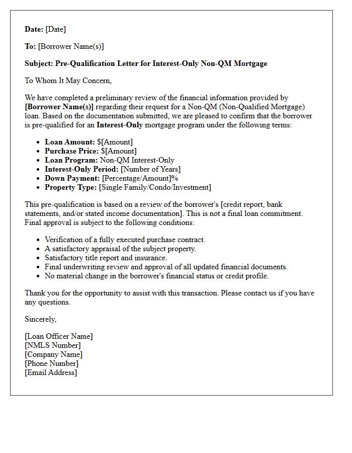 Interest Only Non-QM Mortgage Pre-Qualification Letter