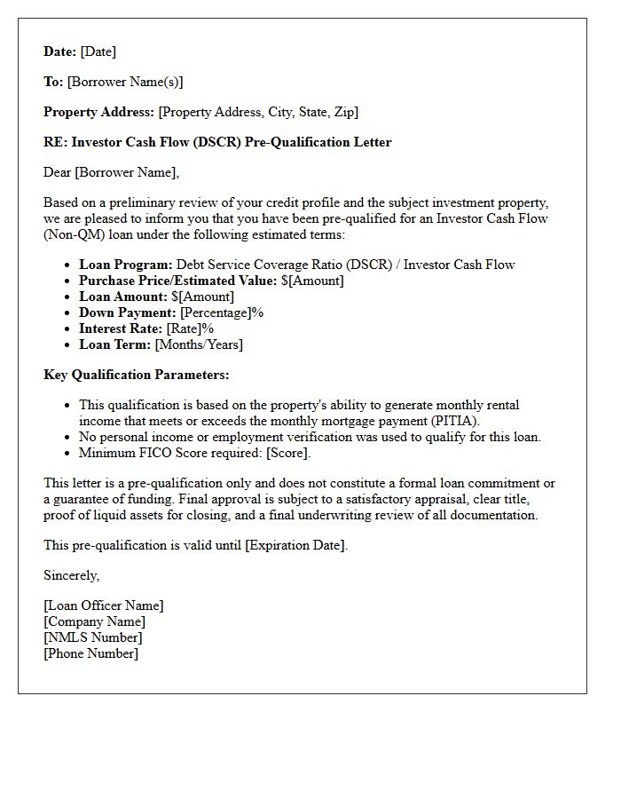 Investor Cash Flow Non-QM Pre-Qualification Letter