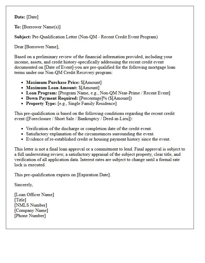 Recent Credit Event Non-QM Pre-Qualification Letter