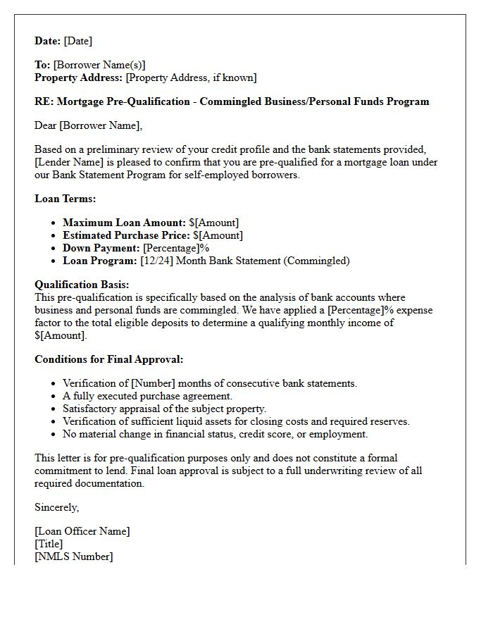 Commingled Funds Bank Statement Loan Pre-Qualification Letter