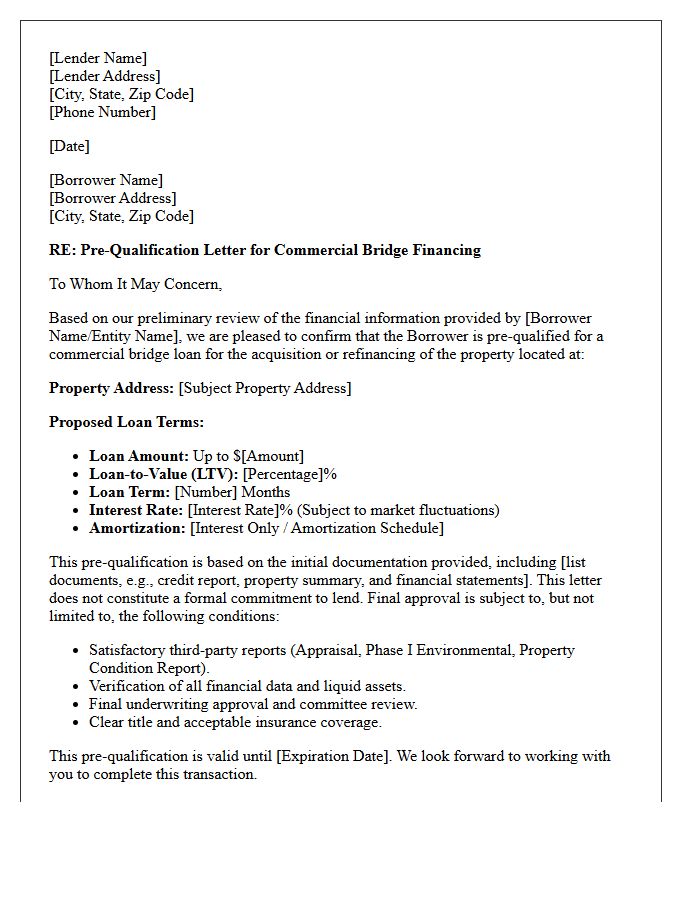 Commercial Bridge Loan Pre-Qualification Letter