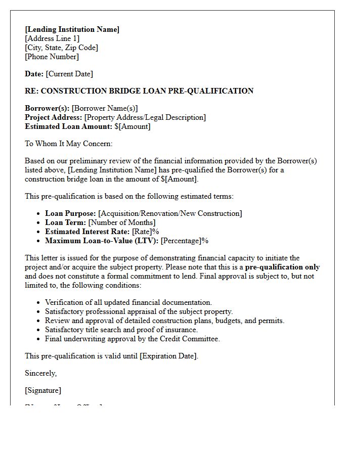 Construction Bridge Loan Pre-Qualification Letter