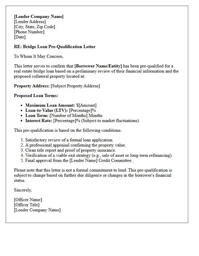 Real Estate Bridge Loan Pre-Qualification Letter