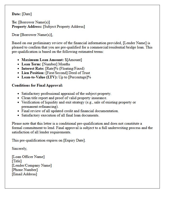 Standard Bridge Loan Pre-Qualification Letter