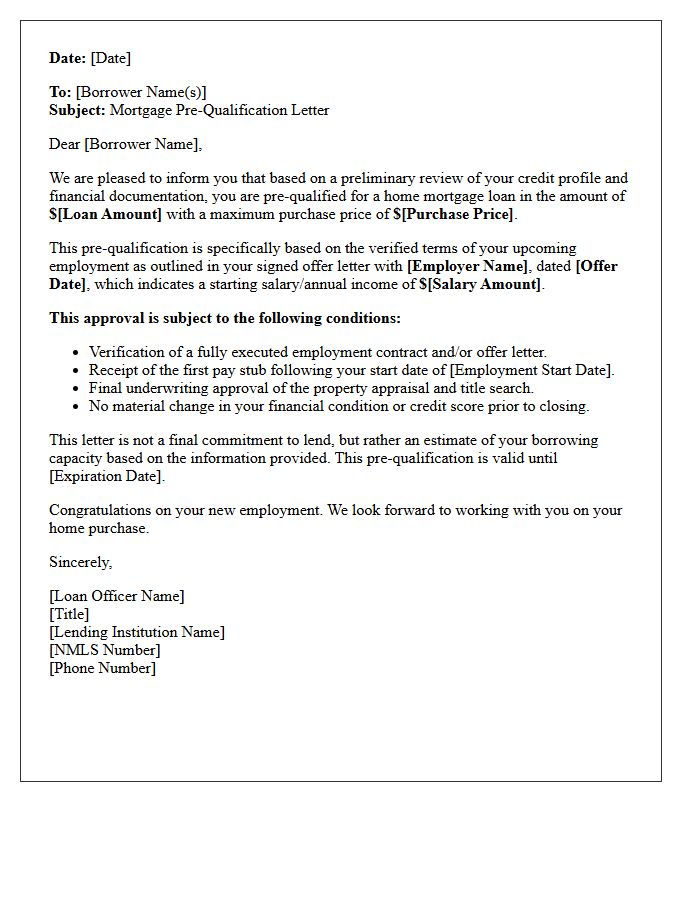 Employment Offer Based Mortgage Pre-Qualification Letter