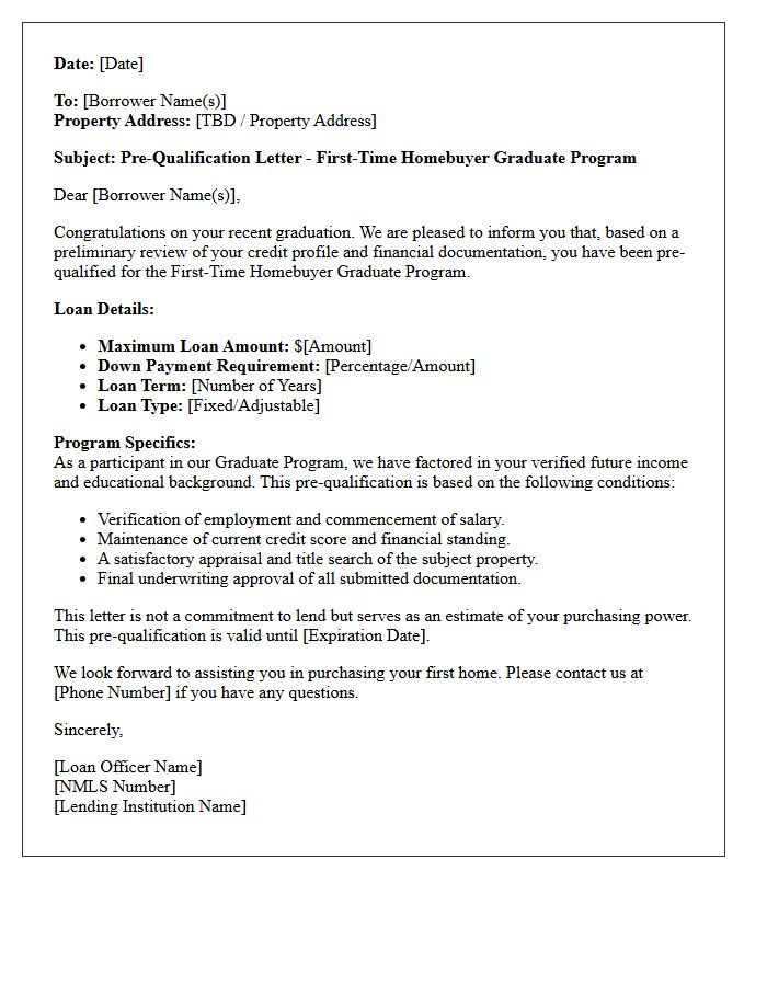 First-Time Homebuyer Graduate Pre-Qualification Letter