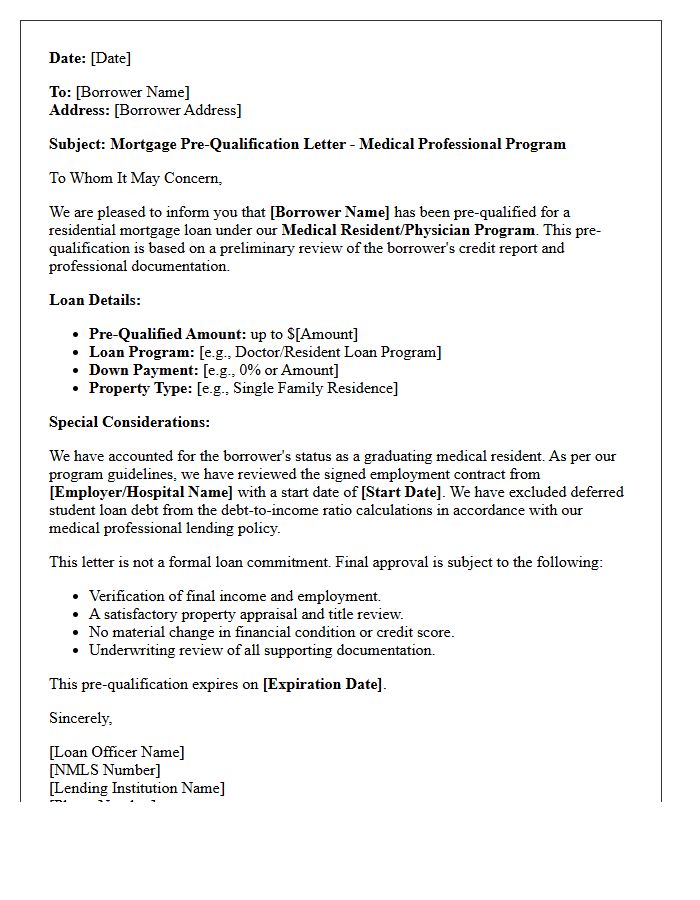 Medical Resident Graduate Mortgage Pre-Qualification Letter