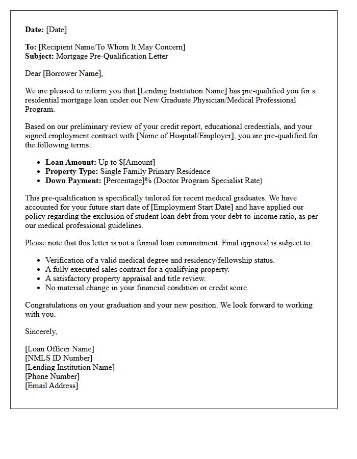 New Graduate Doctor Mortgage Pre-Qualification Letter