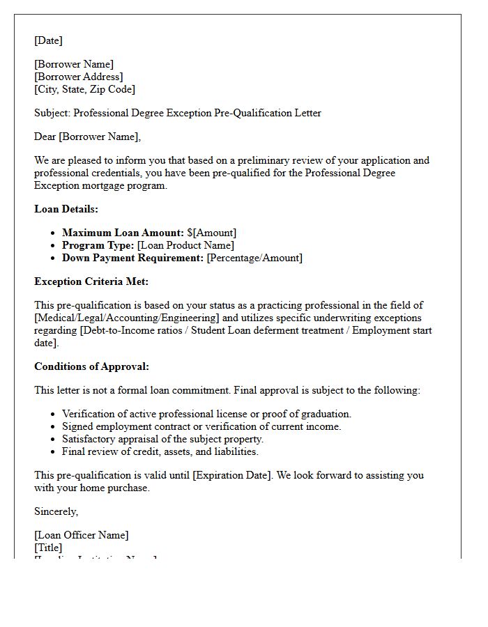 Professional Degree Exception Pre-Qualification Letter