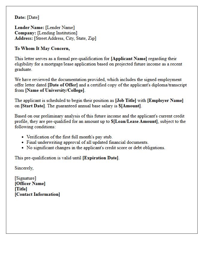 Recent Graduate Future Income Pre-Qualification Letter