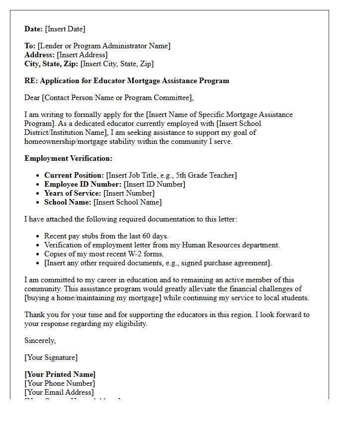 Educator Mortgage Assistance Program Letter