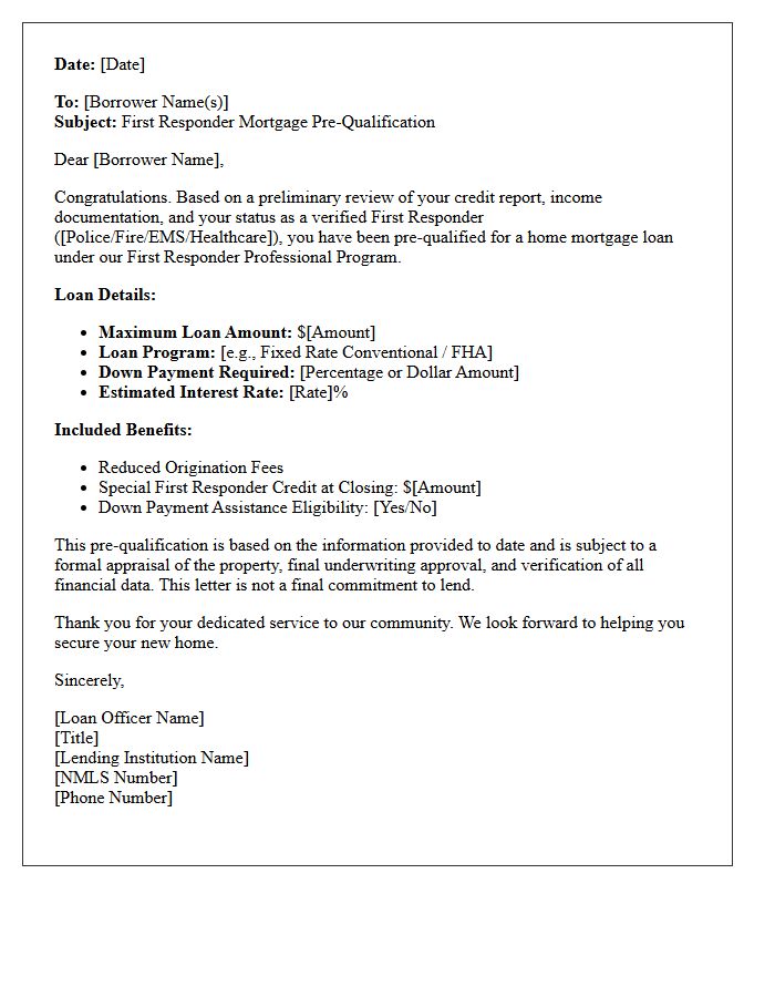 First Responder Loan Pre-Qualification Letter
