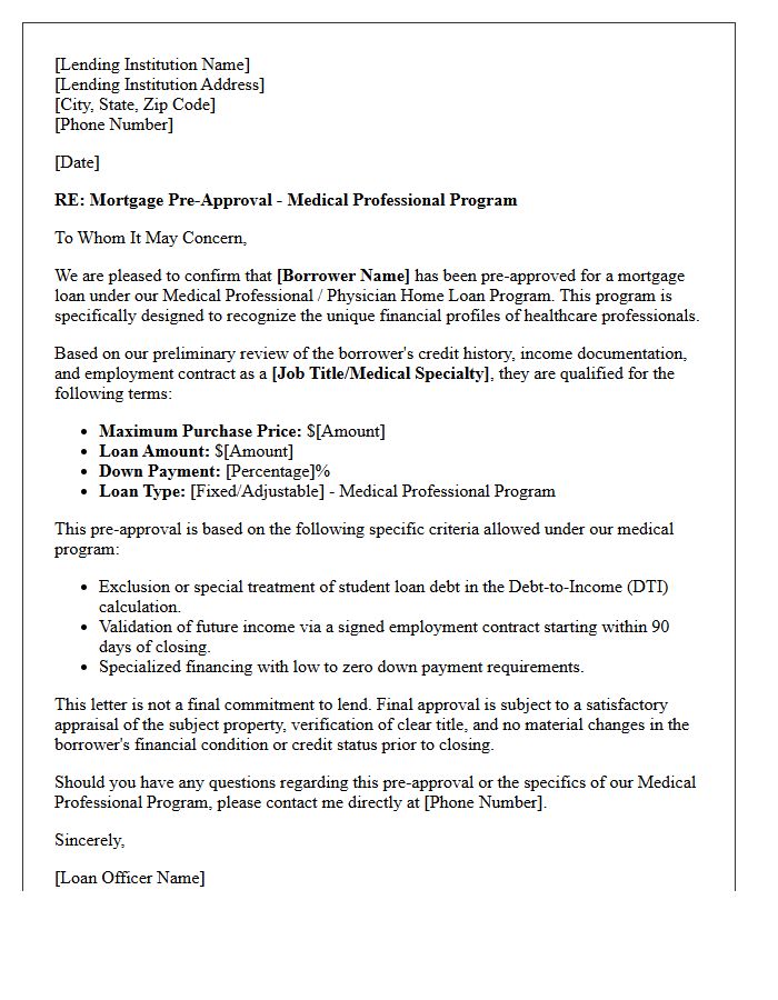 Medical Professional Mortgage Pre-Approval Letter