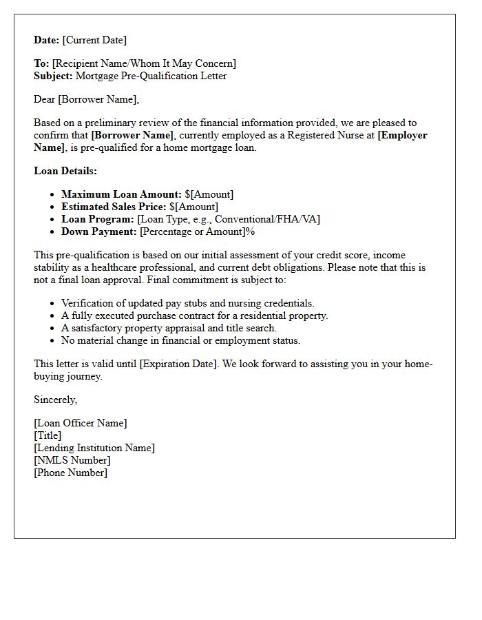 Registered Nurse Home Loan Pre-Qualification Letter