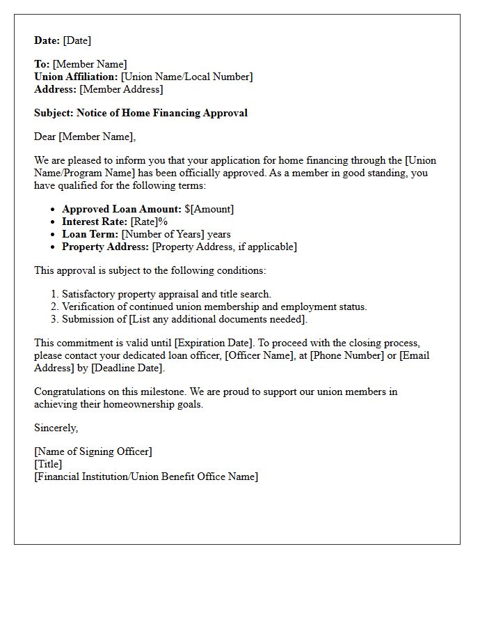 Union Member Home Financing Approval Letter