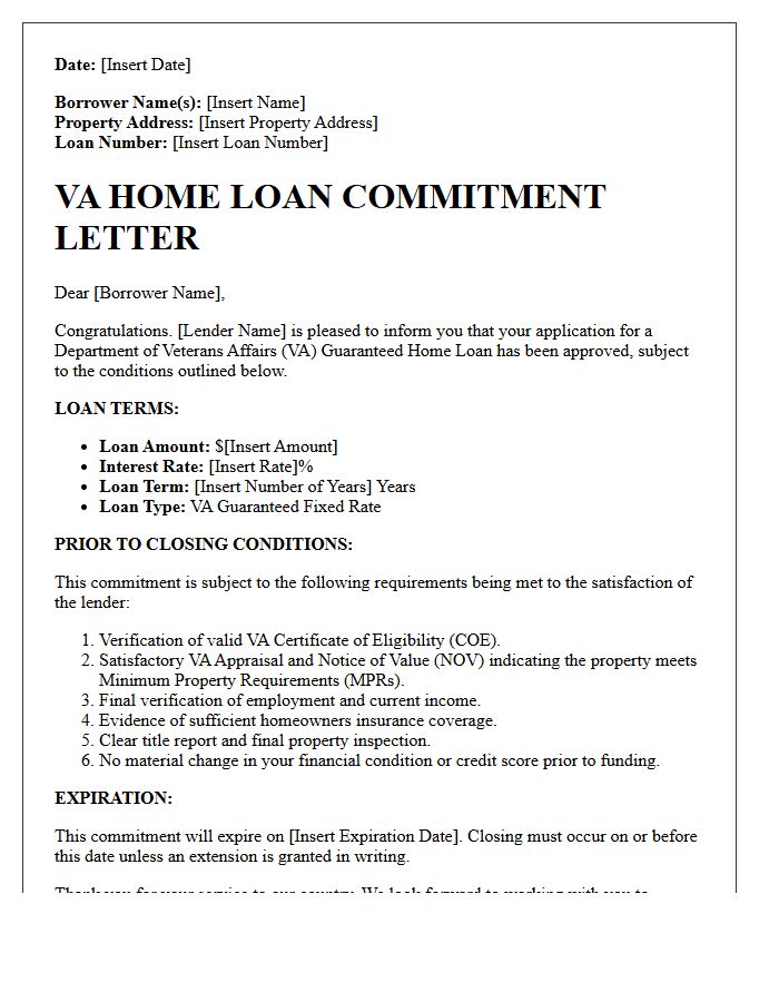 Veterans Affairs Home Loan Commitment Letter