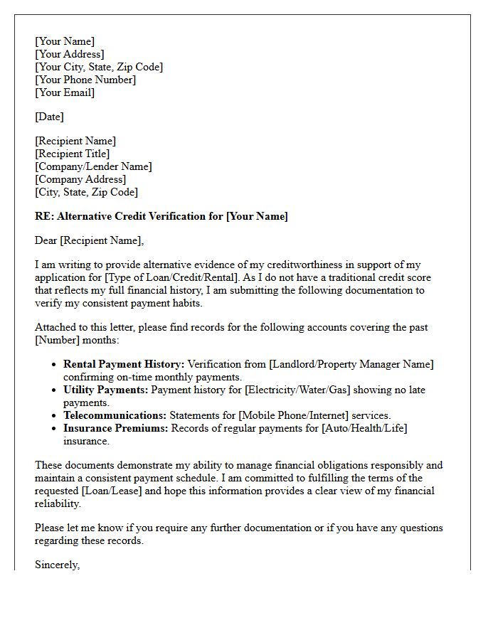 Alternative Credit Verification Letter