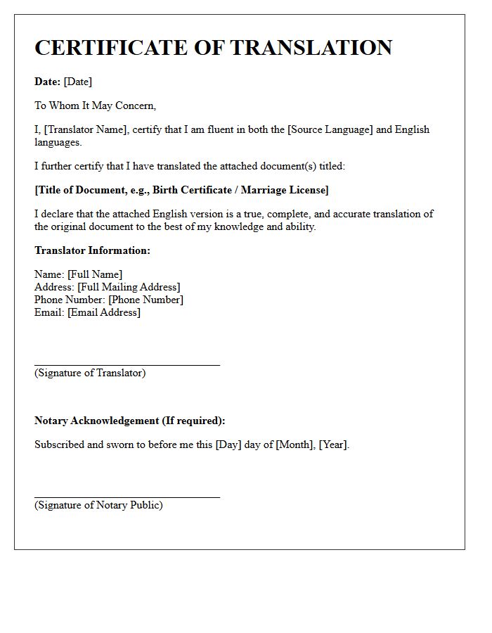 Document Translation Certification Letter