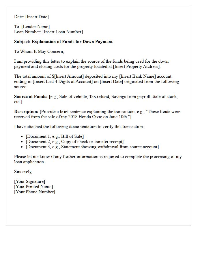 Down Payment Sourcing Letter