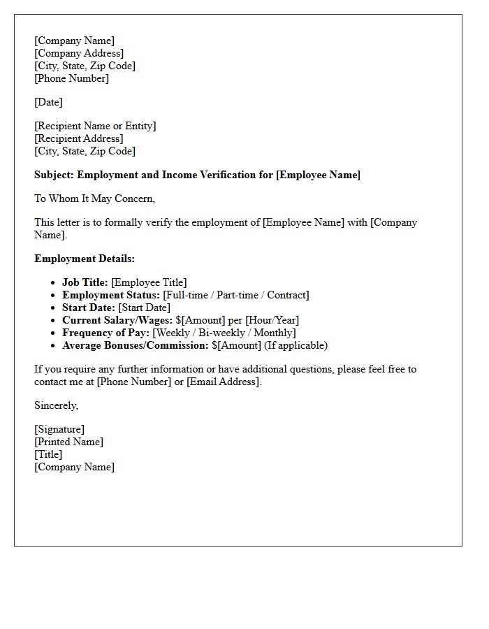 Employer Income Verification Letter