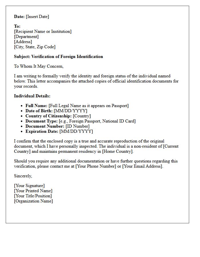 Foreign Identification Verification Letter
