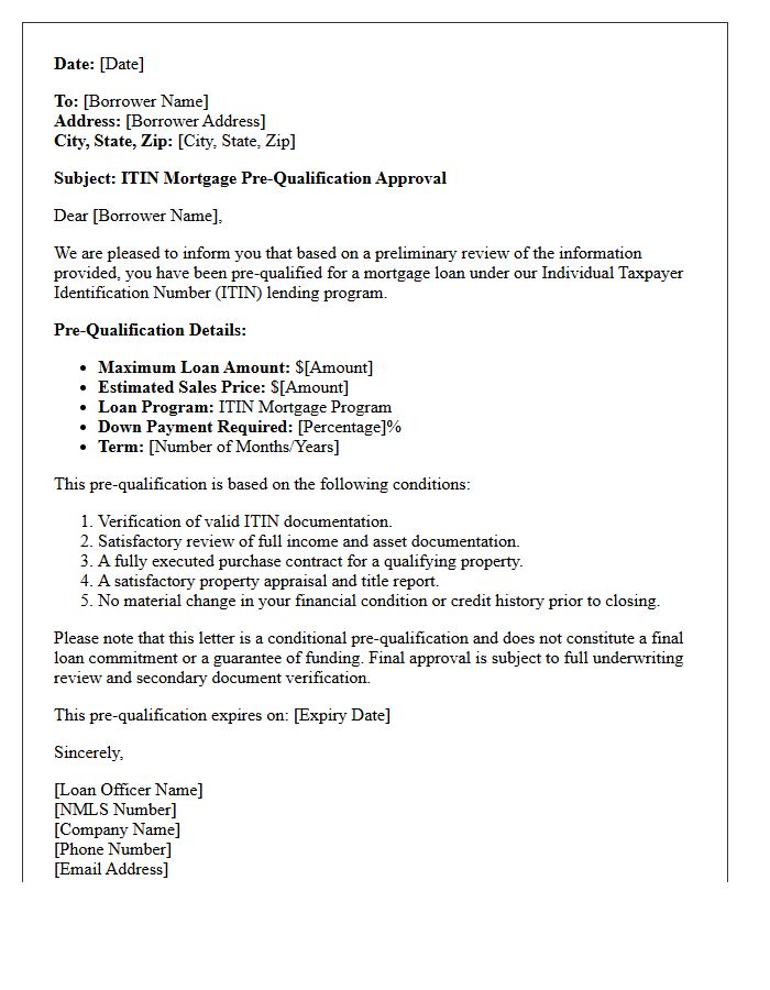 ITIN Borrower Pre-Qualification Approval Letter
