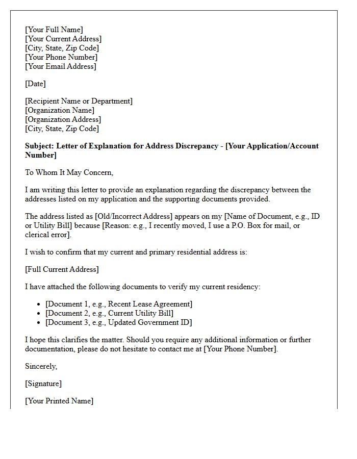 Letter of Explanation for Address Discrepancy