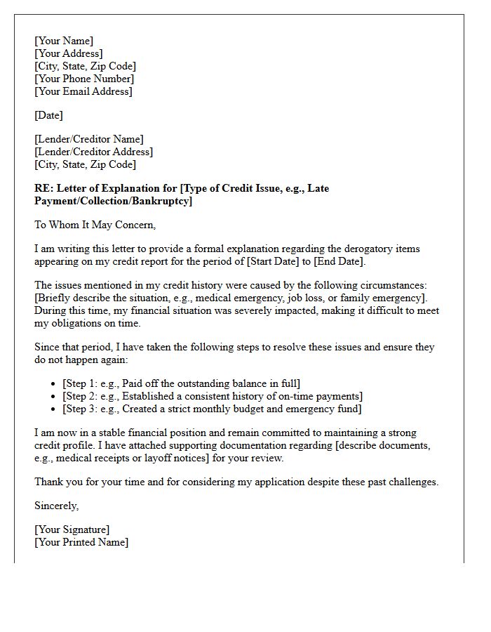 Letter of Explanation for Derogatory Credit