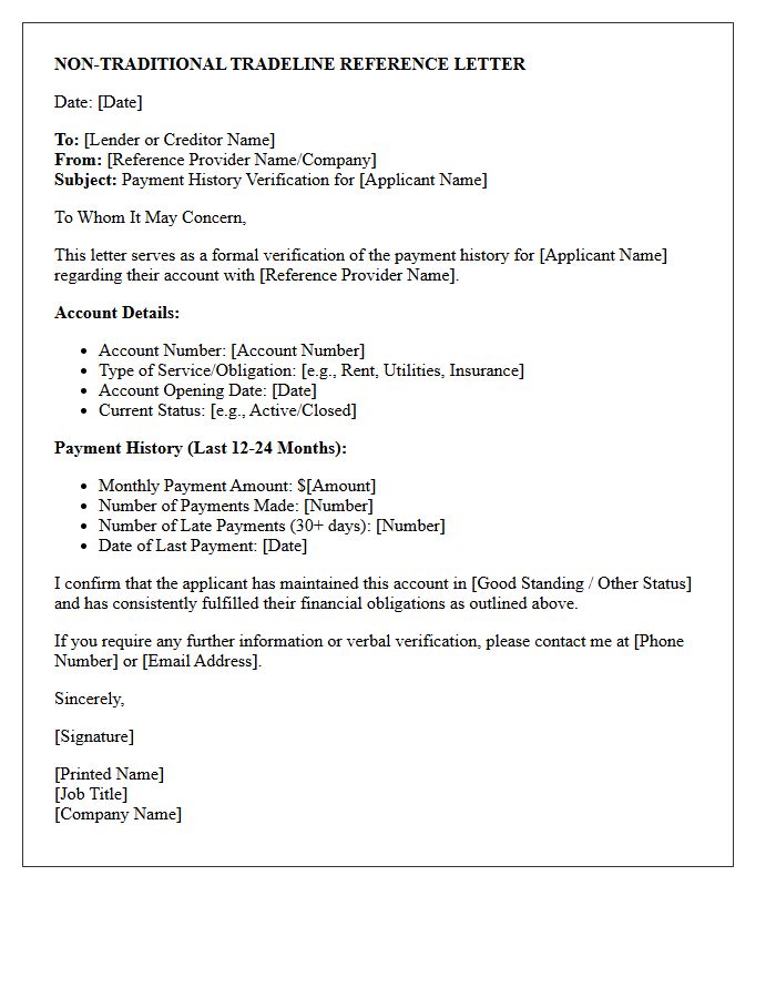 Non-Traditional Tradeline Reference Letter