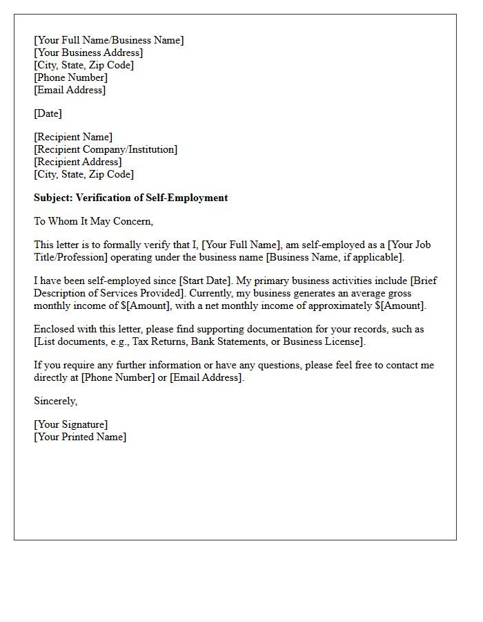 Self-Employment Verification Letter