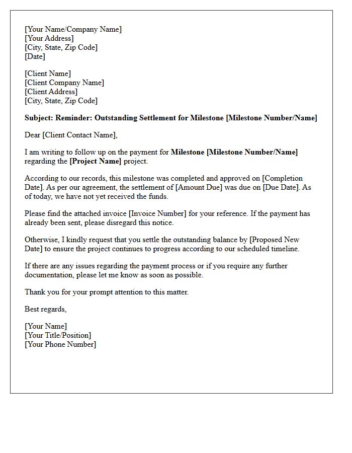 Delayed Milestone Settlement Reminder Letter