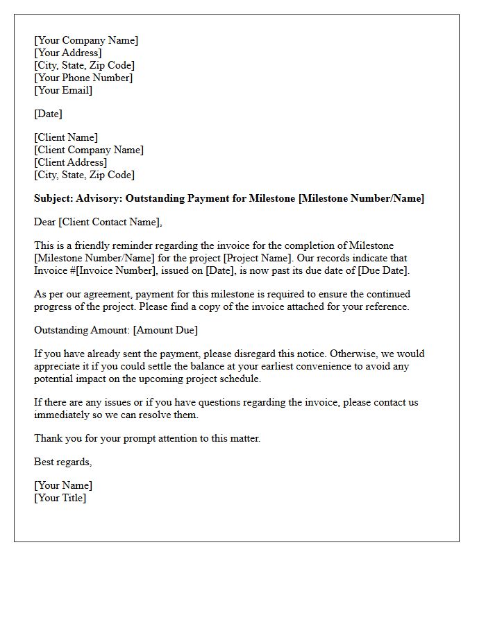 First Advisory Letter on Outstanding Milestone Invoice