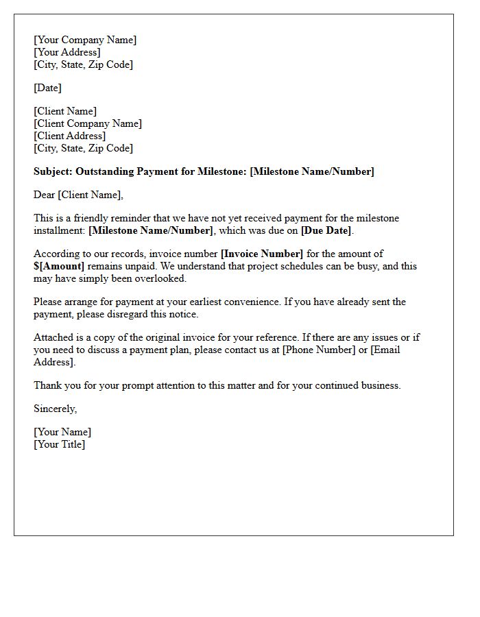First Collection Letter for Delayed Milestone Installment