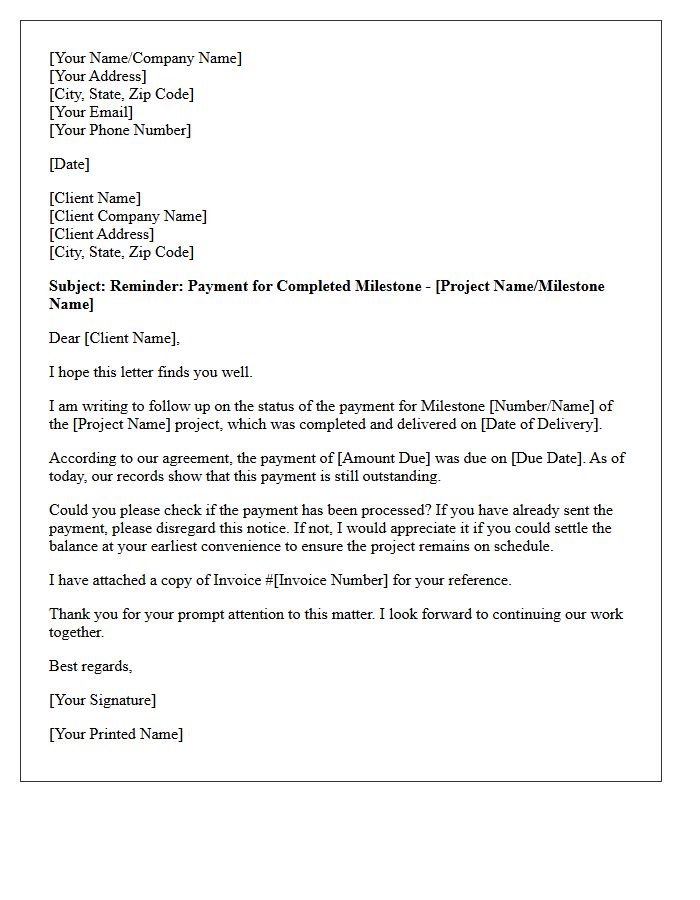 First Communication Letter for Unpaid Milestone Obligation