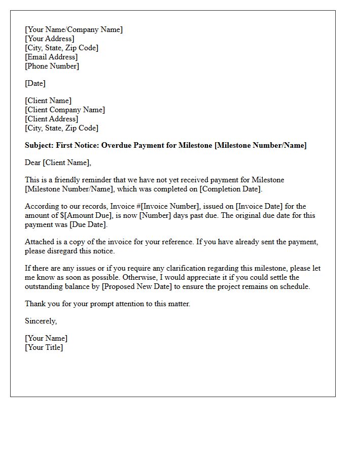 First Notice Letter Regarding Overdue Milestone Payment