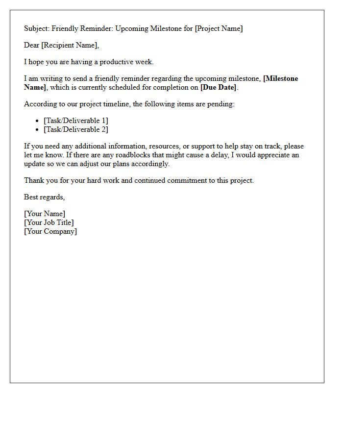 Friendly Reminder Letter for Pending Project Milestone