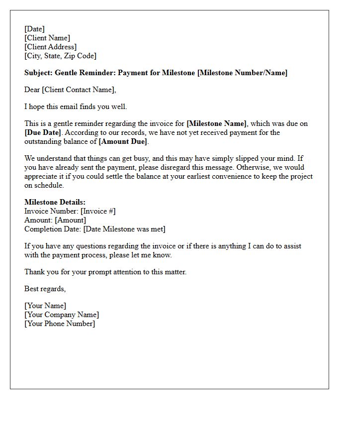 Gentle Reminder Letter for Past Due Milestone Balance