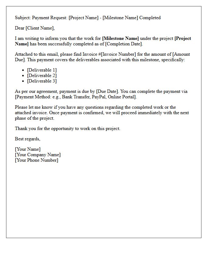 Initial Payment Request Letter for Completed Milestone