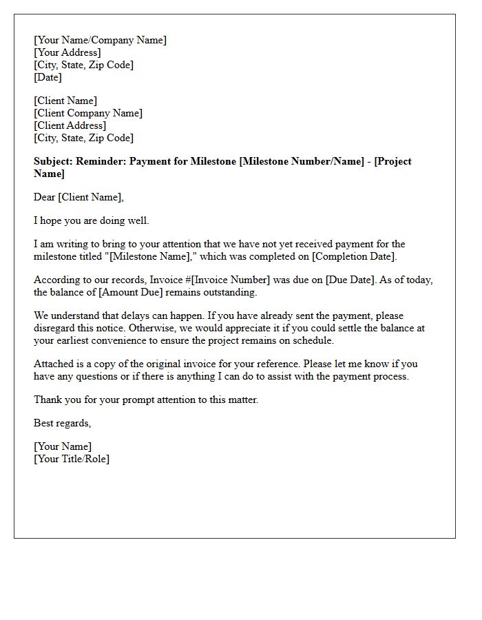 Initial Reminder Letter for Delayed Milestone Payment