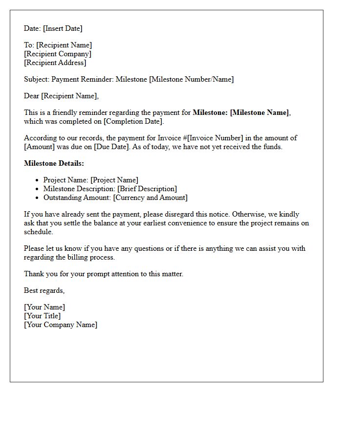 Milestone Payment Status Reminder Letter