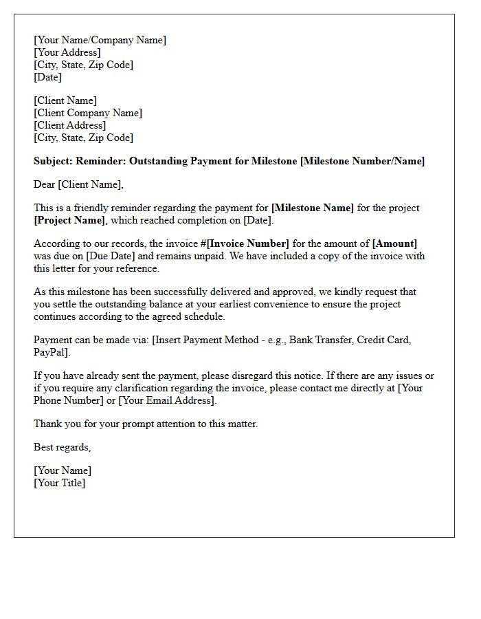 Outstanding Milestone Payment Reminder Letter