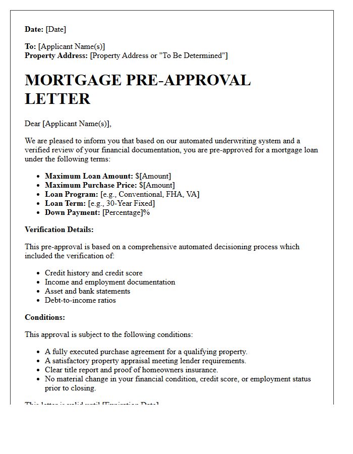 Automated Decision Verified Mortgage Pre-Approval Letter
