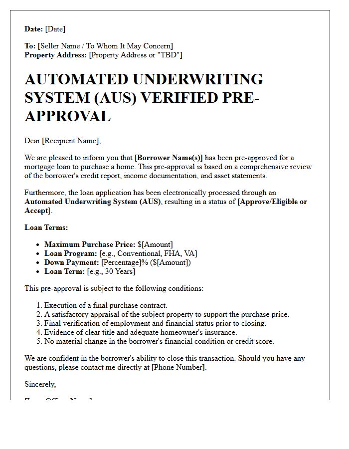 Automated Underwriting System Verified Pre-Approval Letter